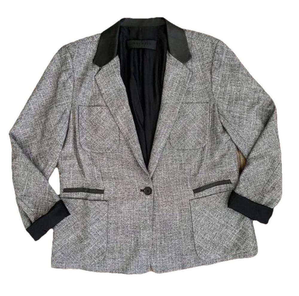 Jenni Kayne Dark Gray Blazer Lamb Leather Button Closure Womens Medium Career H8